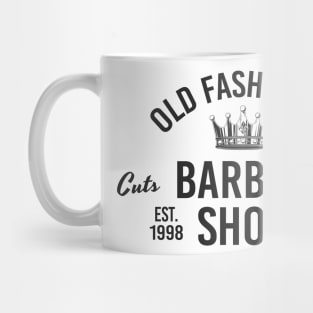 Barbershop print with crown. Monochrome retro design. Mug